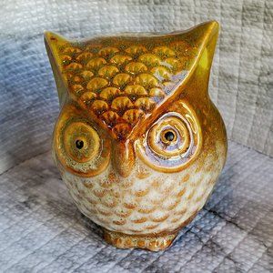 Ceramic Owl Figurine, Olive Green Gold